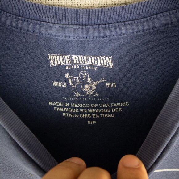 True Religion Thrashed Logo Tee Mens Small Blue - Picture 7 of 8